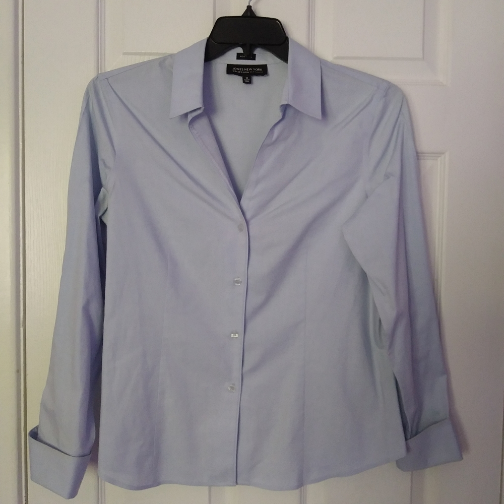 Jones New York womens blue cotton business shirt